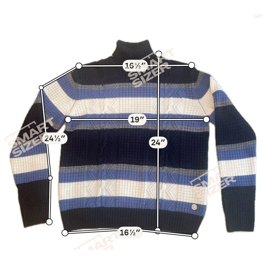 Impulso Wool Blend Turtle Neck Sweater Cable Knit Striped Men Nautical Italy - Picture 3 of 10
